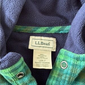 L.L. Bean Blue and Green Hooded Plaid Shirt